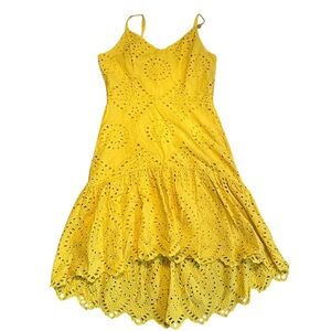 Bright Yellow Eyelet Asymmetrical Dress With Adjustable Straps